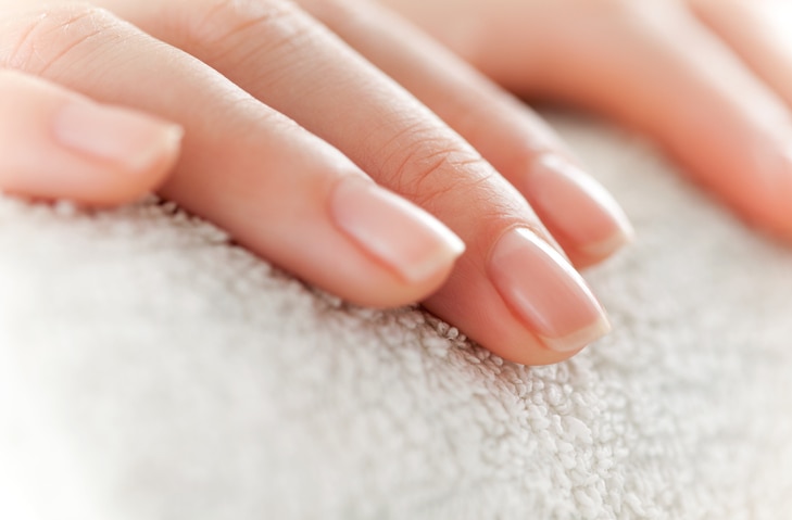 Close up of female hands having manicure treatment.