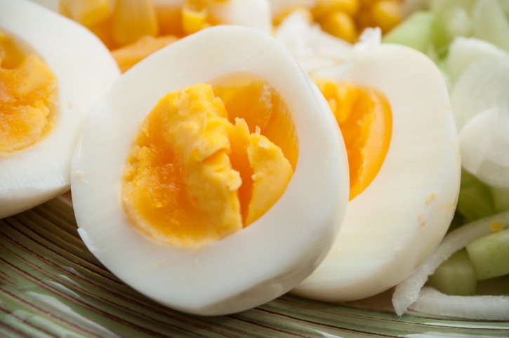 closeup of hard boiled eggs in a plate