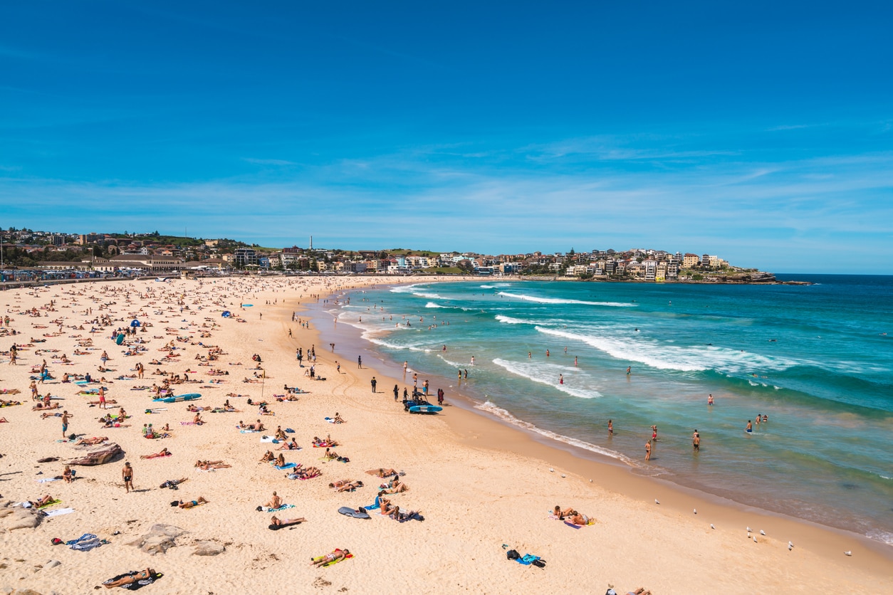 People enjoying the famous Bondi Beach in Sydney, Australia