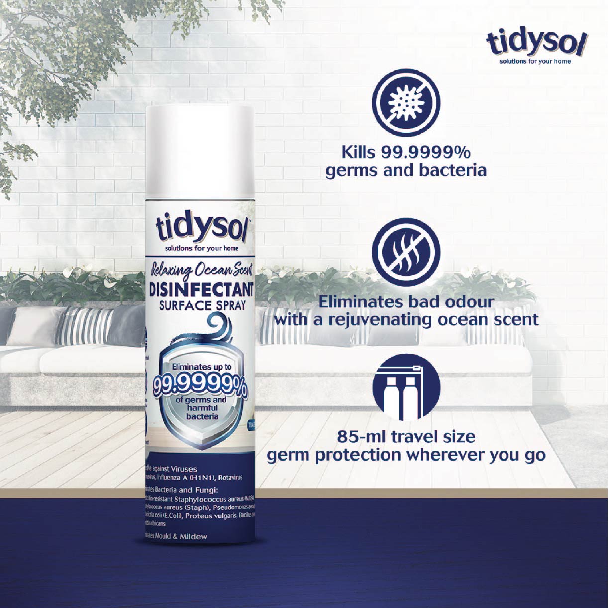 Tidysol Fresh Ocean Scent Travel Disinfectant Surface Spray