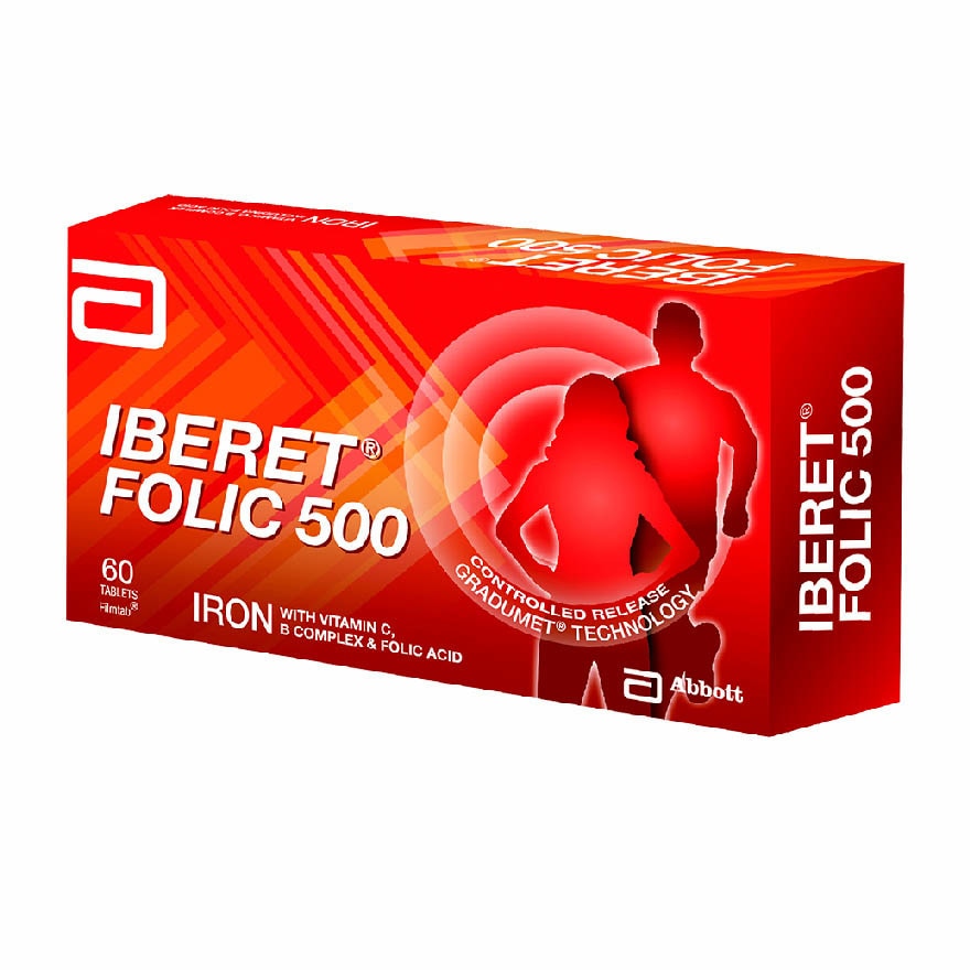 ABBOTT, Iberet Folic 500 Iron with Vitamin BC & Folic Acid Tablets ...