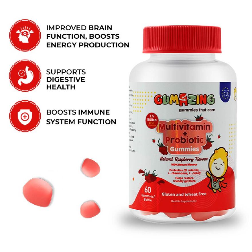 Multivitamin and Probiotic Natural Raspberry Flavour Gummies for Kids 60s-91456.jpg