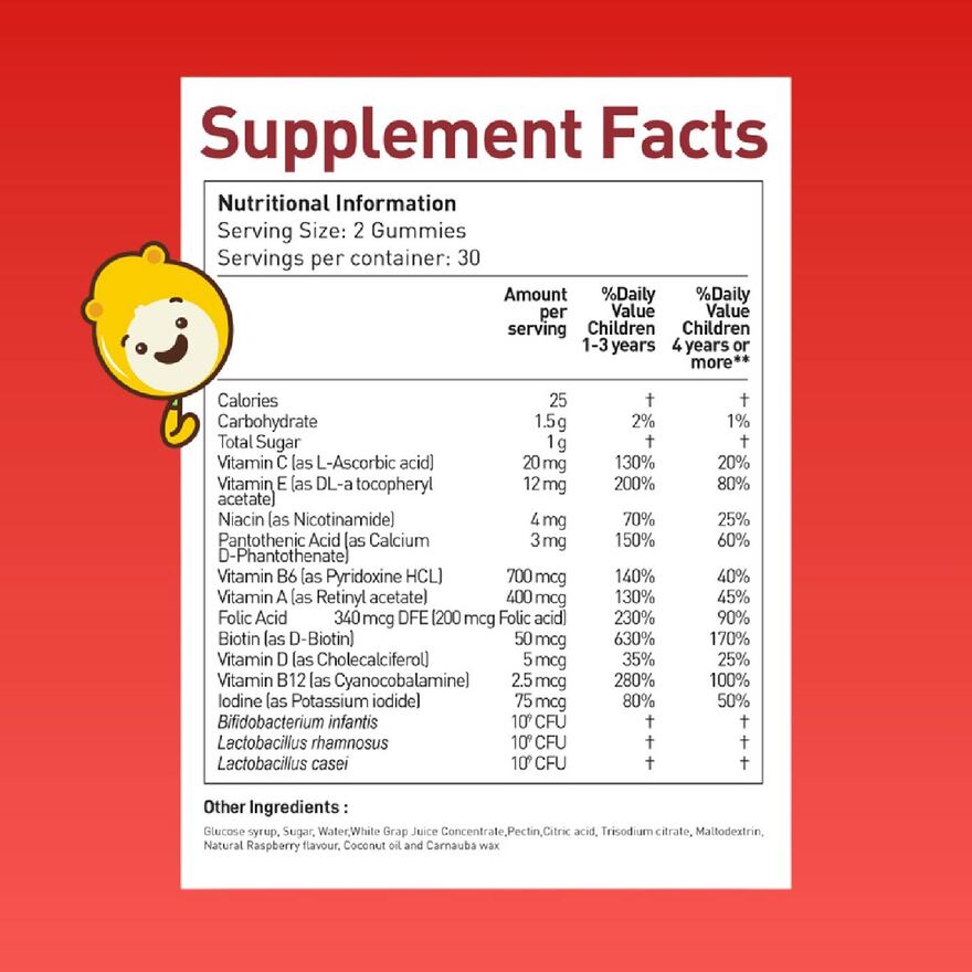 Multivitamin and Probiotic Natural Raspberry Flavour Gummies for Kids 60s-91456.jpg