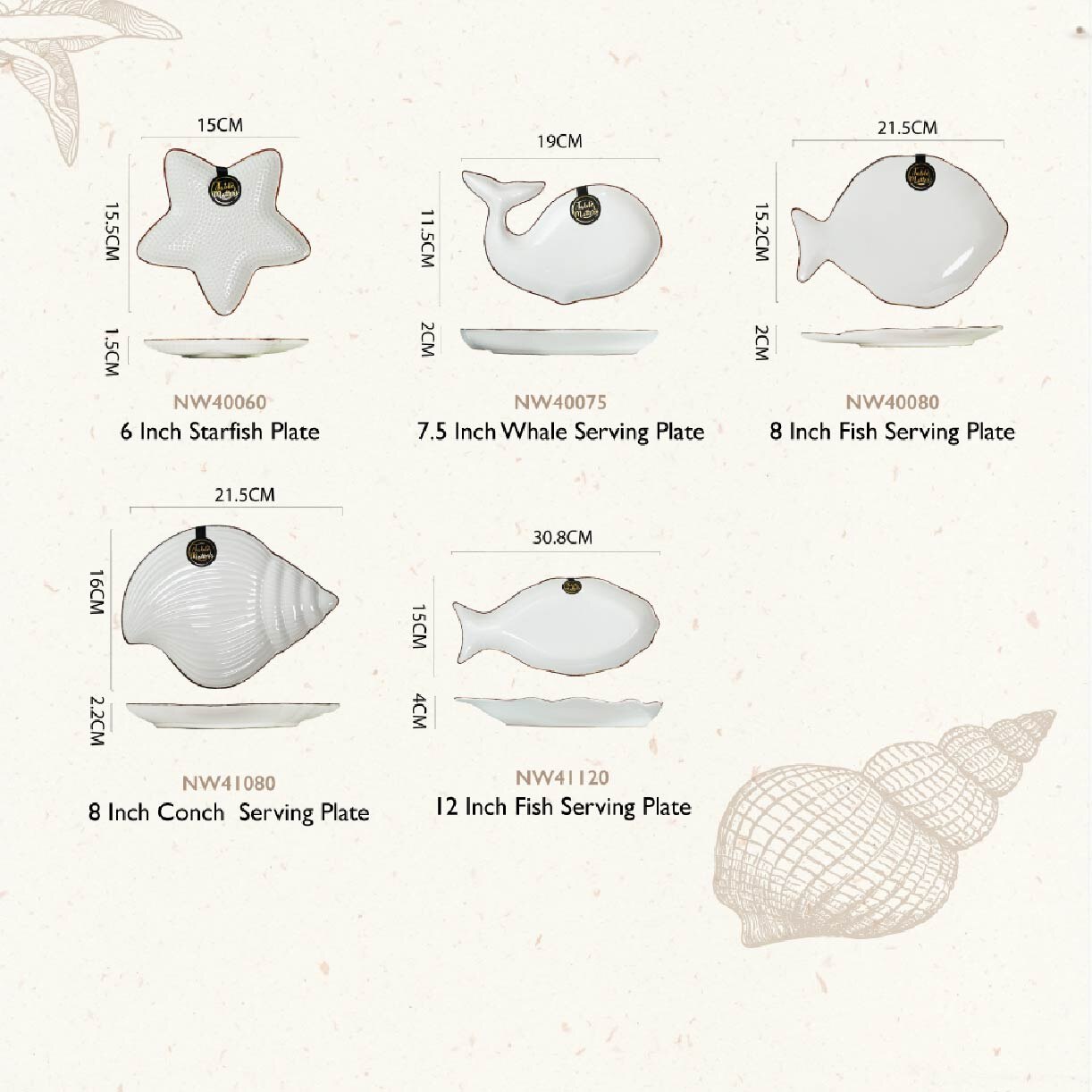 TABLE MATTERS, 12 inch Fish Serving Plate NW41120 Nautical White 1s ...